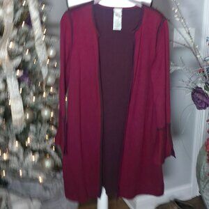 CHICO'S Long Sleeve Cranberry Red w/ Purple Lining Open Cardigan M